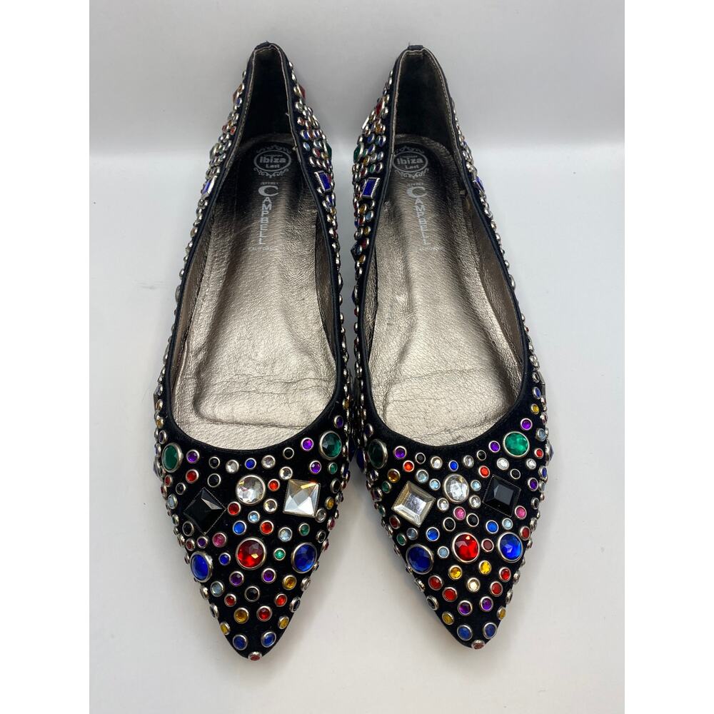 Jeffrey Campbell Ibiza Last Jeweled Flats Size 10 Black Suede - Picture 2 of 13